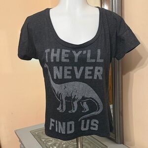 They’ll Never Find Us Small Women’s Black Graphic Dinosaur Tee